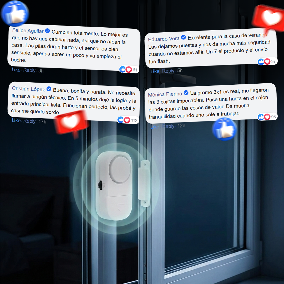 Alarma para Puertas y Ventanas con Sensor Magnético (90dB) - Oferta 3x1