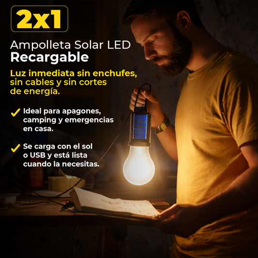2x1 - Ampolleta Solar LED Recargable.