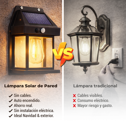 Lámpara Solar de Pared para Exterior - Ilumina tus espacios exteriores sin cables, sin gasto eléctrico y con energía solar.