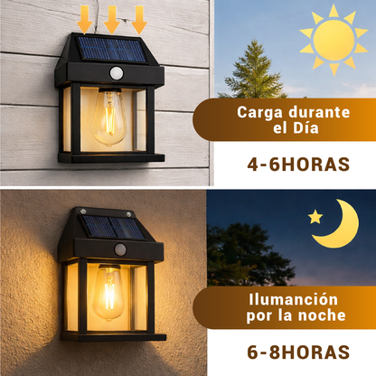 Lámpara Solar de Pared para Exterior - Ilumina tus espacios exteriores sin cables, sin gasto eléctrico y con energía solar.