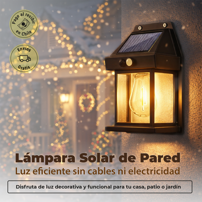 Lámpara Solar de Pared para Exterior - Ilumina tus espacios exteriores sin cables, sin gasto eléctrico y con energía solar.