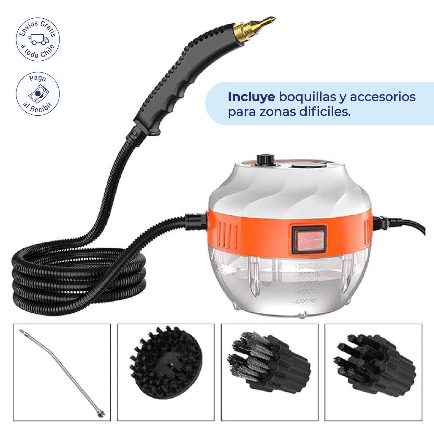 Limpiador de Vapor Presurizado de Alta Temperatura 2800W.