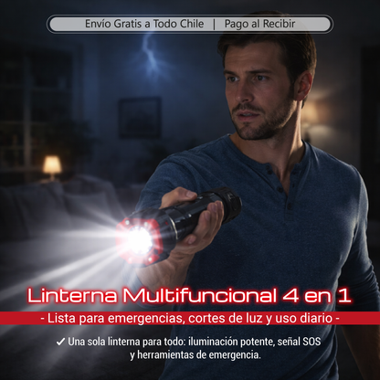 Linterna Multifuncional 4 en 1  Recargable - Iluminación potente y seguridad inmediata para cualquier situación.
