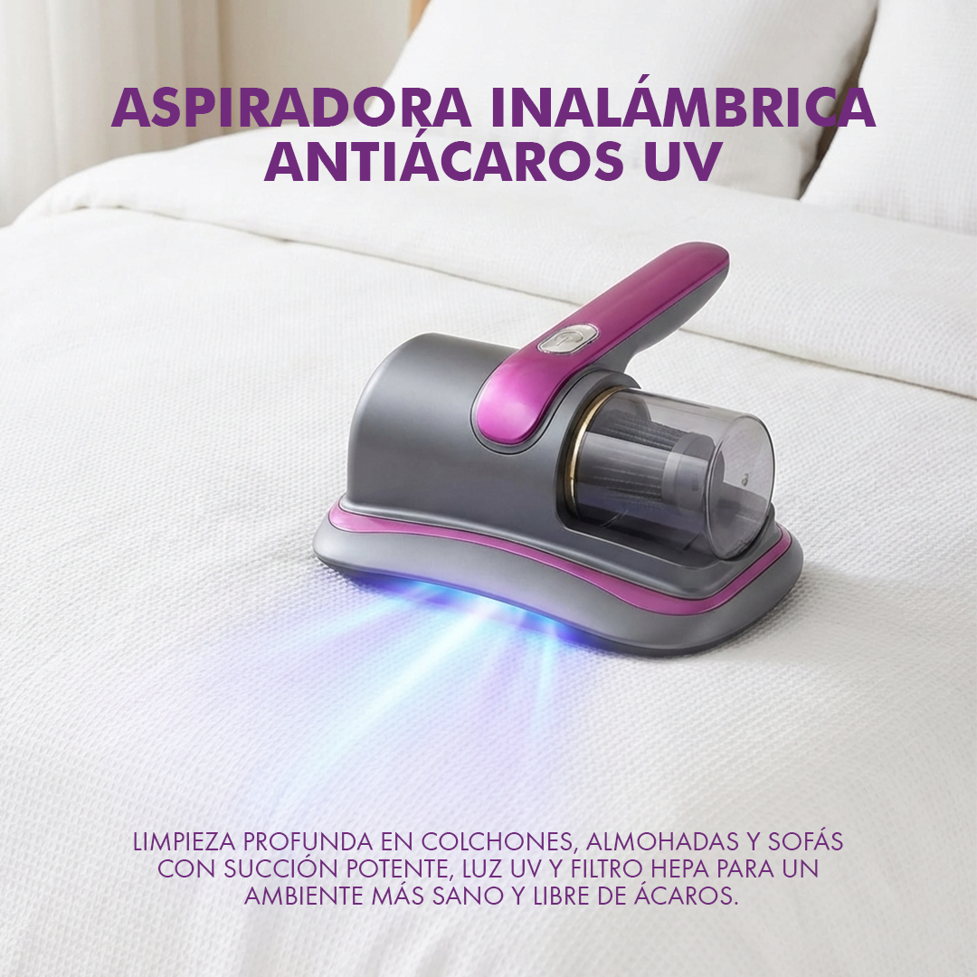 Aspiradora Antiácaros Inalámbrica con Luz UV  - Elimina polvo, ácaros y alérgenos de tu hogar