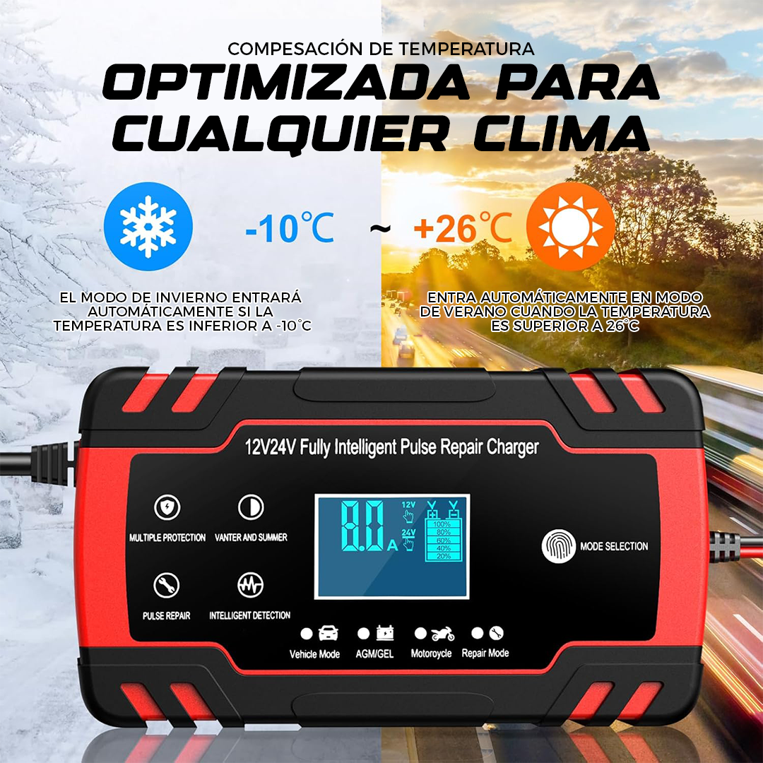 No te quedes botado con la batería descargada - Cargador Reparador de Baterías para Auto