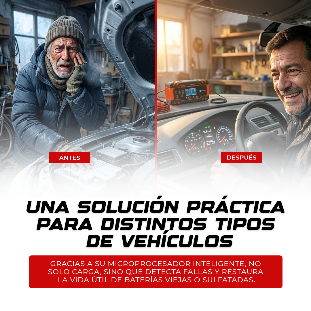 No te quedes botado con la batería descargada - Cargador Reparador de Baterías para Auto