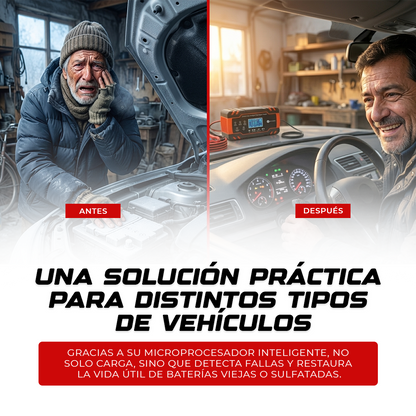 No te quedes botado con la batería descargada - Cargador Reparador de Baterías para Auto