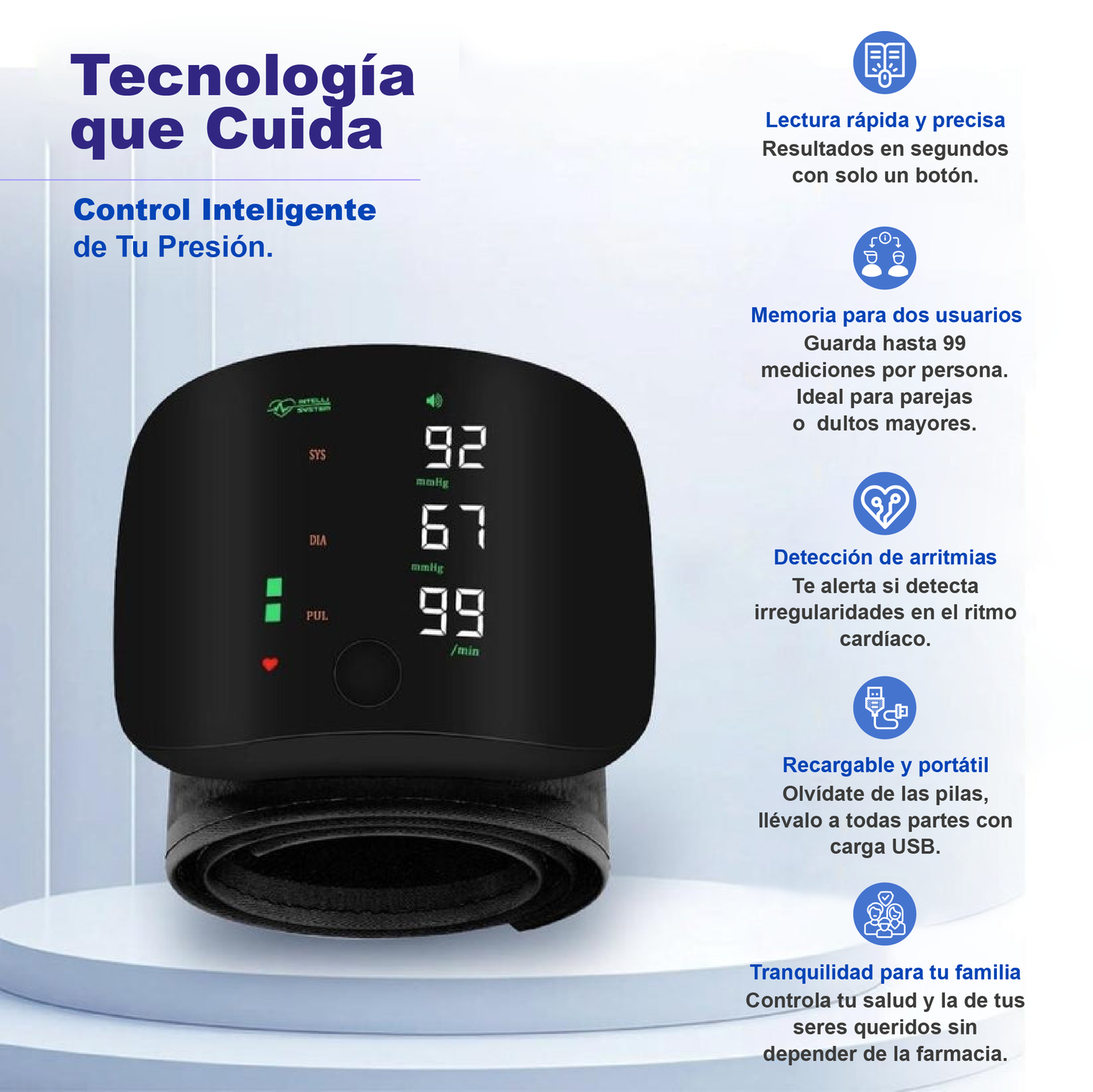 Tensiómetro Digital con Pantalla LED y Puño Ajustable.