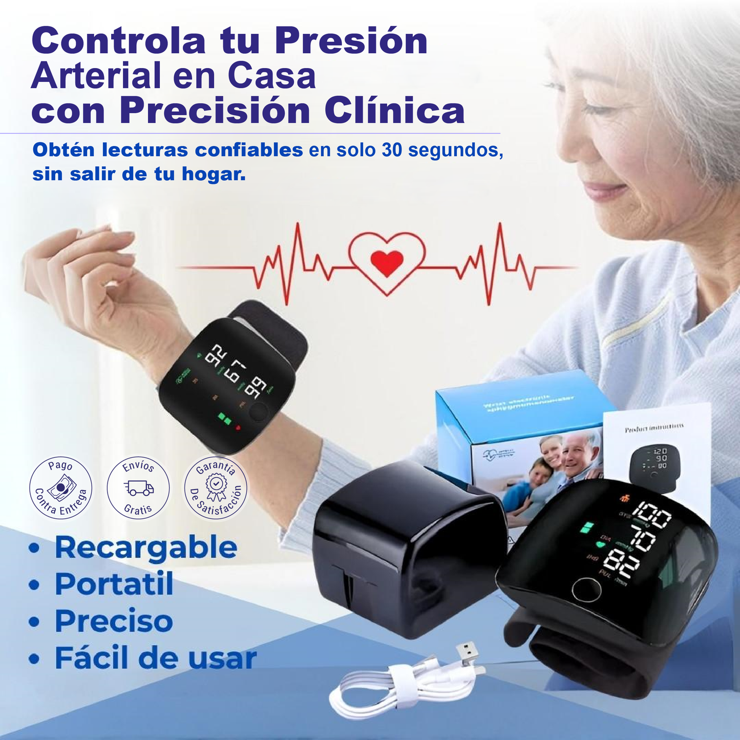 Tensiómetro Digital con Pantalla LED y Puño Ajustable.