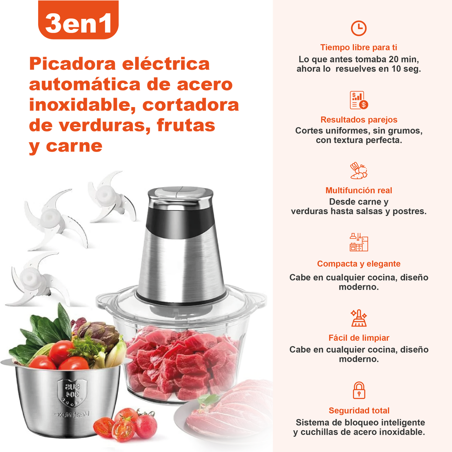 ChefMax Pro – Multipicadora Eléctrica 3 en 1.