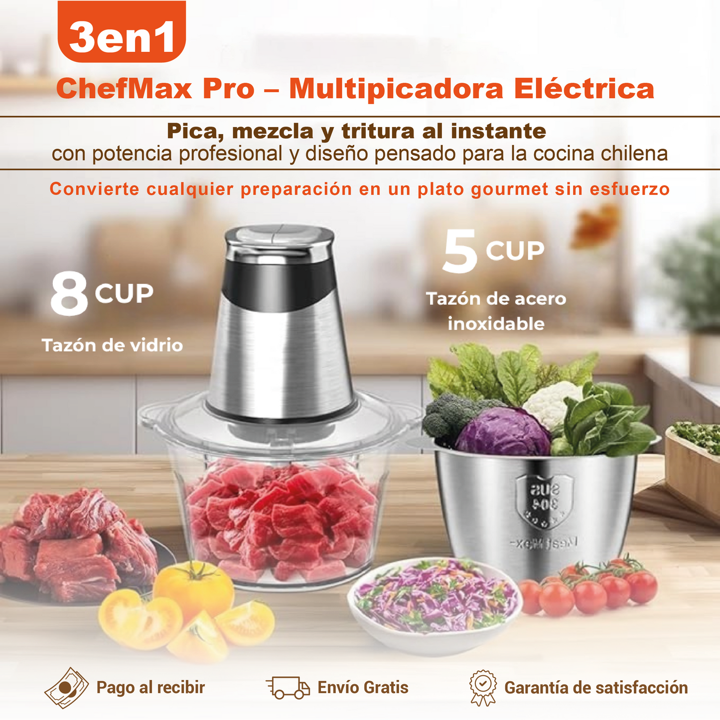 ChefMax Pro – Multipicadora Eléctrica 3 en 1.