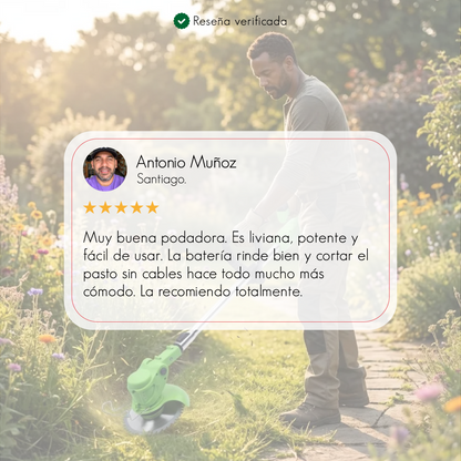 Podadora Inalámbrica — Corta tu jardín en minutos, sin cables ni esfuerzo.